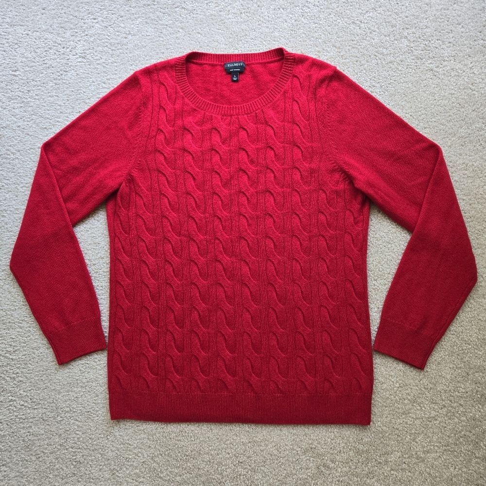 Talbots Pure Cashmere Red Top Blouse Sweater Christmas Holiday Women Size L